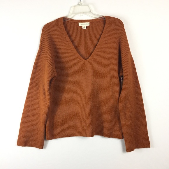 NEW TREASURE & BOND From Nordstrom Women's Oversized V-neck Sweater In Rust - Picture 2 of 5